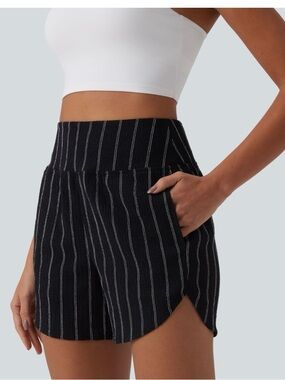 HALARA Black Pinstripe High-Waist Shorts